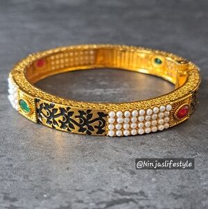 Gold-Tone Ruby & Emerald  Bangle Bracelet